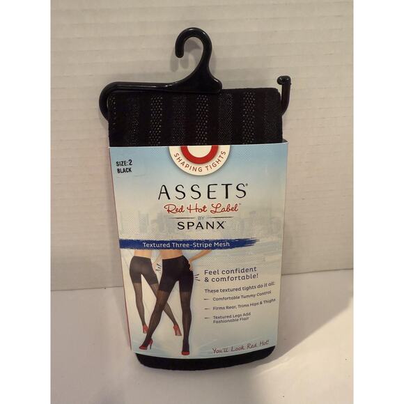 Assets Red Hot Label Spanx Tights Womens 2 Textured Three Stripe Mesh Control To - Picture 1 of 6